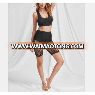 2018 Wholesale Sexy Design Women Sports Wear High Rise Fishnet Short Leggings